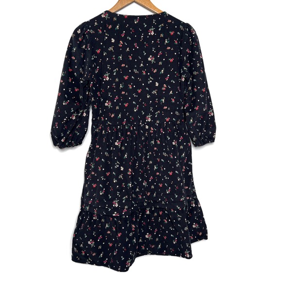 Time and Tru Womens Black Floral Corduroy Tiered Puff Sleeves Mini Dress Size S - Picture 16 of 16